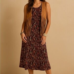 Perceptions Brown and Black Midi Dress
